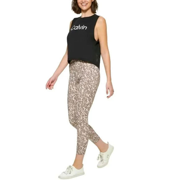 Calvin Klein Performance Printed High-Rise 7/8 Leggings - Leopard Track Moonrock - Picture 1 of 2